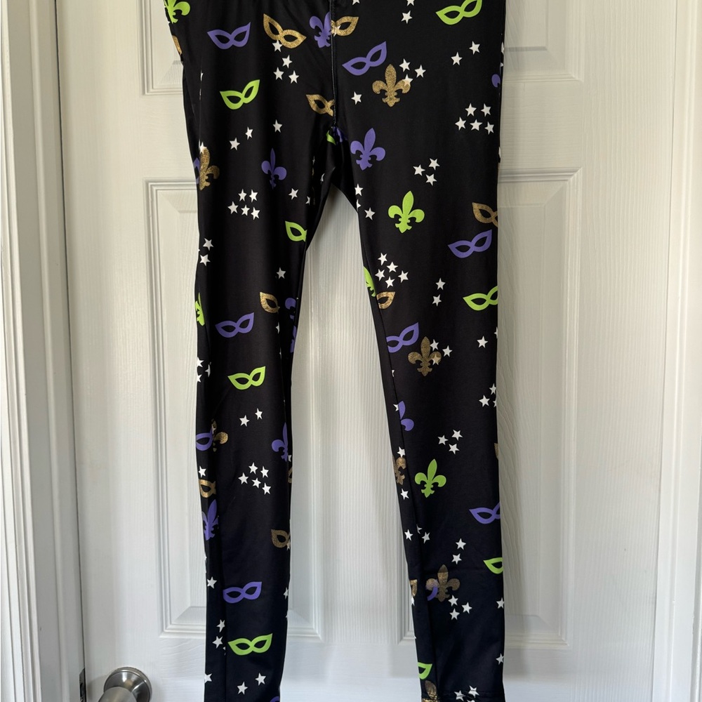 Tipsy Elves Gold Foil Mardi Gras Leggings Medium